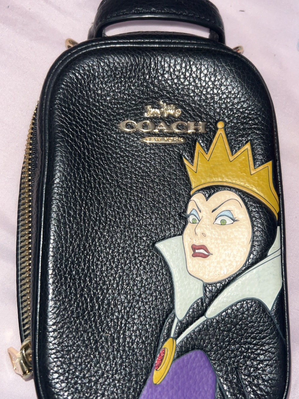 Coach Black Leather Evil Queen Crossbody Pouch with Gold Accents - Picture 1 of 1